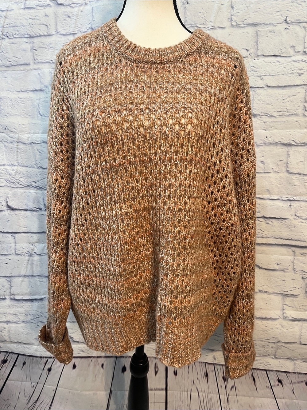 Madewell Space-Dyed Open-Knit Sweater in Ginger Cotton Blend Size XL